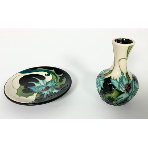 58 - MOORCROFT 'SEA HOLLY' PIN TRAY AND BUD VASE