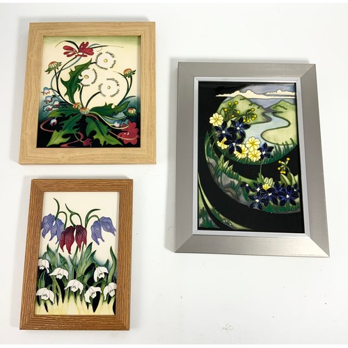 74 - 5  FRAMED MOORCROFT PLAQUES - DANDELION/ STARS AT DAWN/HOUSE OF FLOWERS/BURREN/ALPINE MEADOW