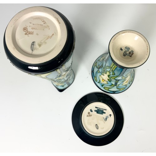 71 - 3 MOORCROFT 'CALLA LILY' PIECES - JUG/VASE AND PIN TRAY