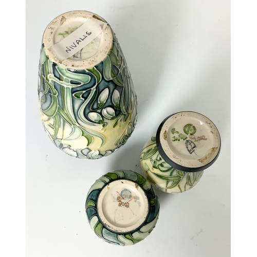 64 - 3 MOORCROFT  'NIVALIS' SNOW DROP VASES