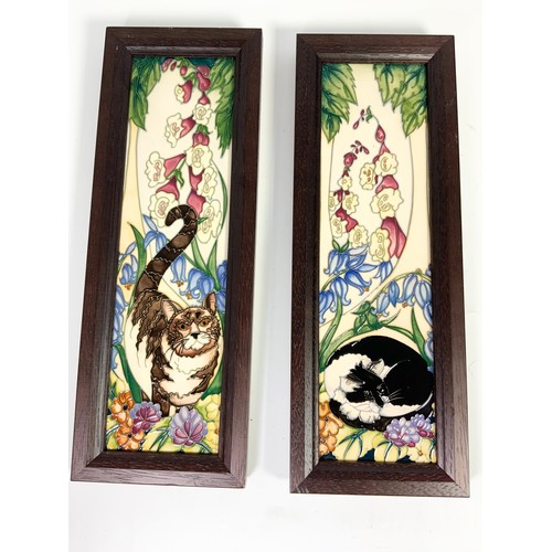 77 - 3 MOORCROFT FRAMED PANELS- CAT NAP, CAT AND FOXGLOVE, JOCK V1 DESIGNS