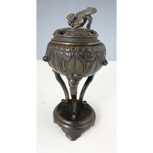 156 - ORIENTAL BRONZE  CENSOR 17cm TALL