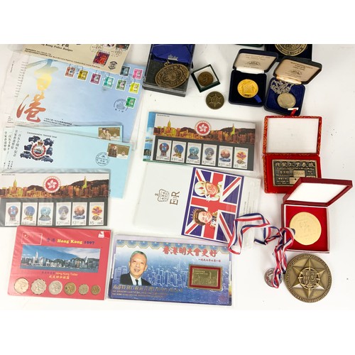 187 - HONG KONG RELATED STAMPS , COINS , MEDALLIONS ETC