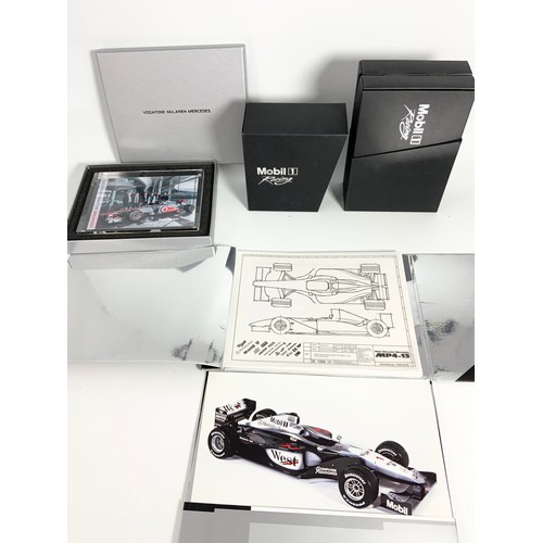 290 - McLAREN MERCEDES F1 MOTOR RACING RELATED ITEMS, RARE PROMOTIONAL PACKS INC. TECHNICAL DRAWINGS, BOXE... 