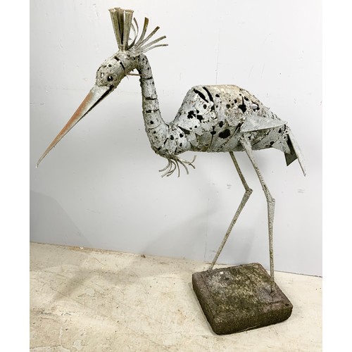 161 - INDUSTRIAL STEEL SCULPTURE OF A HERON, APPROX. 97cm excluding concrete plinth, believed to be a work... 