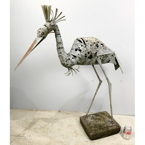 161 - INDUSTRIAL STEEL SCULPTURE OF A HERON, APPROX. 97cm excluding concrete plinth, believed to be a work... 