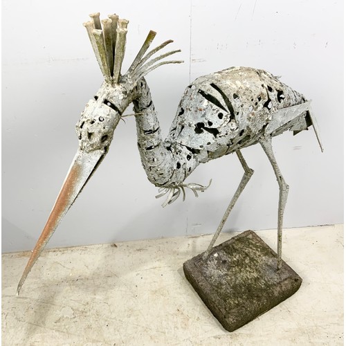 161 - INDUSTRIAL STEEL SCULPTURE OF A HERON, APPROX. 97cm excluding concrete plinth, believed to be a work... 