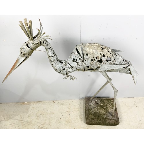 161 - INDUSTRIAL STEEL SCULPTURE OF A HERON, APPROX. 97cm excluding concrete plinth, believed to be a work... 