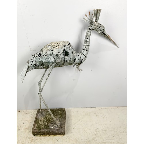 161 - INDUSTRIAL STEEL SCULPTURE OF A HERON, APPROX. 97cm excluding concrete plinth, believed to be a work... 