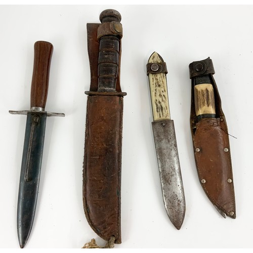 212 - 4 KNIVES WITH SHEATHS INC FIGHTING KNISE STAMPED S C C O , SHEATH KNIFE STAMPED KABAR ETC