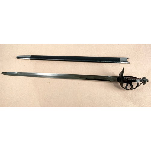 225 - REPLICA SWORD WITH BASKET HILT AND SCABBARD