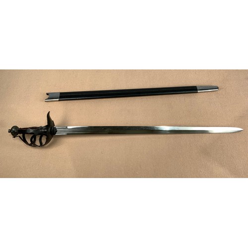 225 - REPLICA SWORD WITH BASKET HILT AND SCABBARD