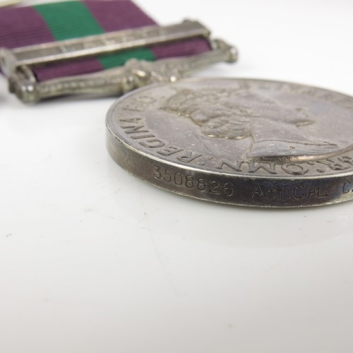 171 - QUEEN ELIZABETH II GENERAL SERVICE MEDAL WITH MALAY BAR AND MINIATURE TO 3508826 ACT. CPL. C.A.T. MI... 