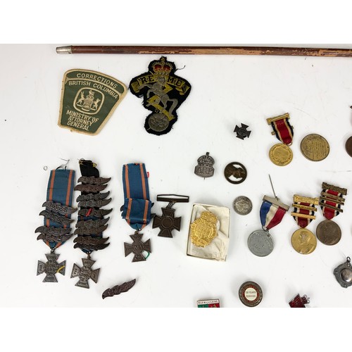 182 - BADGES ,MEDALS , SWAGGER STICK INC SILVER FOB ETC