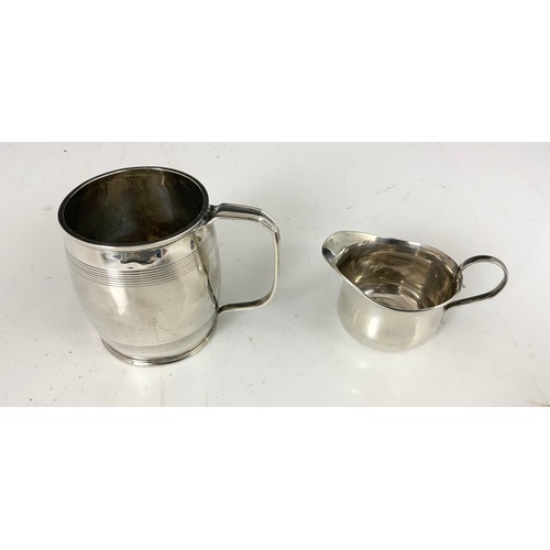 366 - SILVER TANKARD,  AND A SMALL CREAM JUG 123g