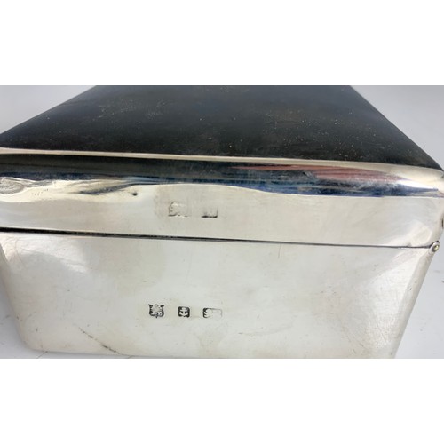 418 - HALLMARKED SILVER CIGARETTE BOX WITH MONOGRAM 475g GROSS