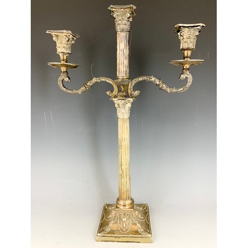 403 - PAIR OF  IMPRESSIVE SILVER PLATED CORINTHIAN COLUMN CANDLESTICKS WITH RAM’S HEAD RELIEF DECORATION T... 