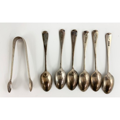 319 - HALLMARKED  ROBERT STEBBINGS  LONDON  1885  SILVER CASED BRIGHT CUT  TEA SPOONS WITH TONGS  96g