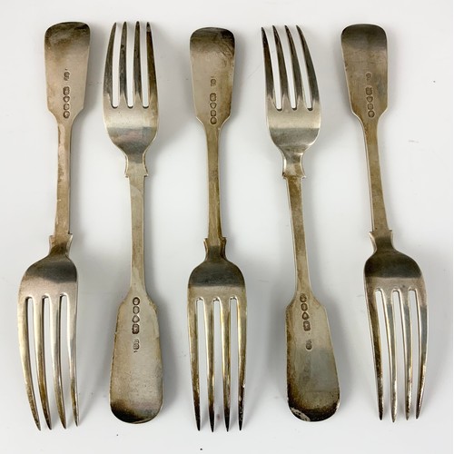 300 - 5 HALLMARKED ELIZABETH EATON LONDON 1858 SILVER TABLE FORKS  378g