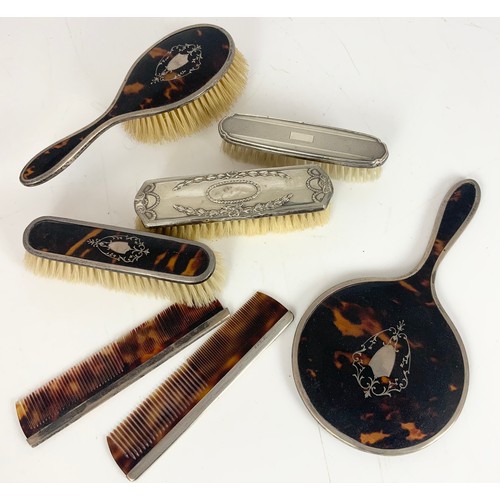 395 - SILVER AND TORTOISE SHELL DRESSING TABLE ITEMS