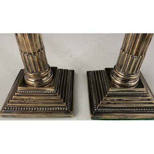 408 - PAIR OF HALLMARKED  SILVER  CORINTHIAN COLUMN CANDLESTICKS  16.5cm