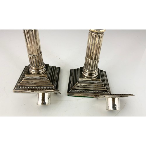 408 - PAIR OF HALLMARKED  SILVER  CORINTHIAN COLUMN CANDLESTICKS  16.5cm