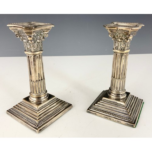 408 - PAIR OF HALLMARKED  SILVER  CORINTHIAN COLUMN CANDLESTICKS  16.5cm