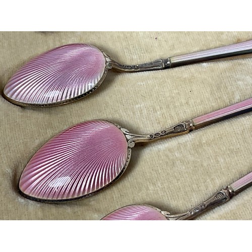 323 - CASED SET OF SILVER GILT AND ENAMELLED TEASPOONS