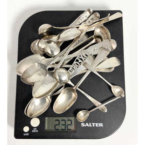 335 - MISC. SILVER SPOONS, TONGS ETC. APPROX. 232g