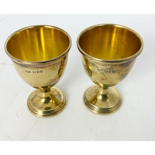 454 - SMALL SILVER BOWL, TRUMPET VASE AND PAIR OF SILVER GILT EGG CUPS