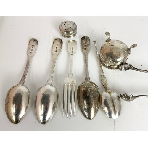 354 - MIXED HALLMARKED SILVER INC OPEN SALT, CUTLERY 346g