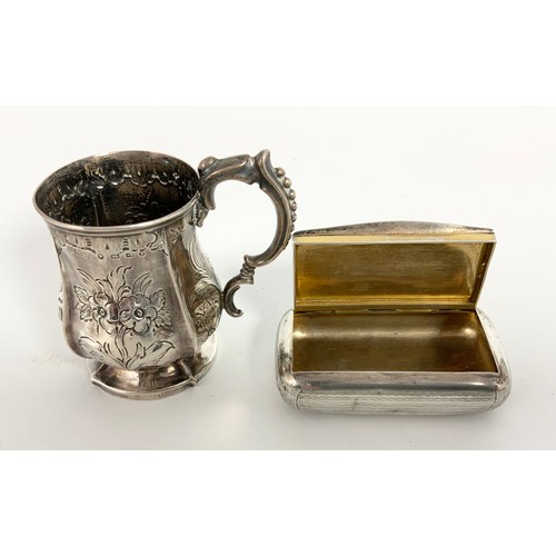 369 - MISC.SILVER INC. GOBLET, VESTA CASE, SNUFF BOX, INKWELL STAND, CHEROOT HOLDER, PENCIL AND SILVER TOP... 