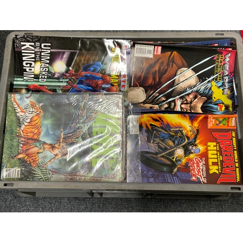 355 - LARGE GREY CRATE OF MIXED & ASSORTED COMICS, MOSTLY MODERN ERA MARVEL, & SOME INDEPENDENT