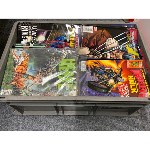 355 - LARGE GREY CRATE OF MIXED & ASSORTED COMICS, MOSTLY MODERN ERA MARVEL, & SOME INDEPENDENT