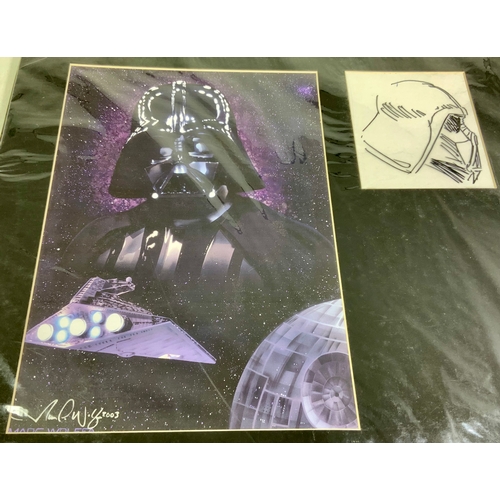 365 - 2 STAR WARS SIGNED PRINTS, WITH SKETCH, APPEAR SIGNED AS SHOWN, MARC WOLFE