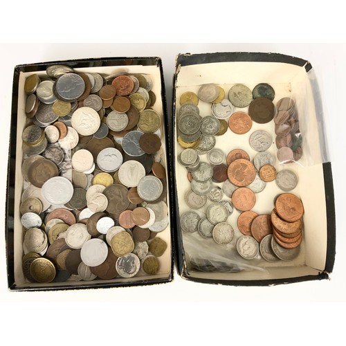 551 - BOX OF MISC. ‘SILVER’ AND OTHER COINS, MOSTLY UK PRE DECIMAL AND SOME FOREIGN