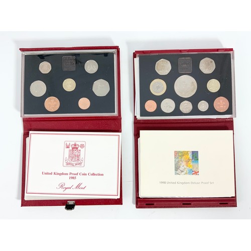 532 - UNITED KINGDOM PROOF SETS OF COINS IN PRESENTATION CASES, 1985, 1986 (3) AND 1998