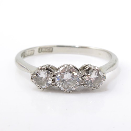 891 - 18CT WHITE GOLD AND PLATINUM 3 STONE DIAMOND RING