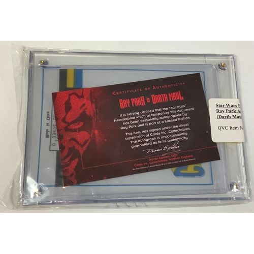 367 - RAY PARK SIGNED PHOTO DARTH MAUL STAR WARS, WITH CERTIFICATE OF AUTHENTICITY, & SIGNED TRADING CARD ... 