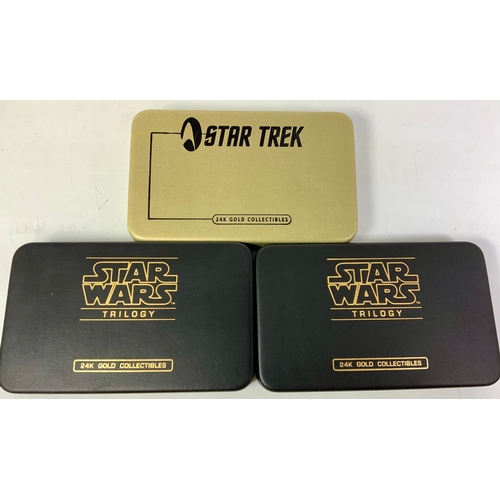 373 - STAR WARS 24K GOLD CARDS LTD EDITIONS LUKE SKYWALKER 772/1997, JABBA & HANS SOLO 913/1997, STAR TREK... 