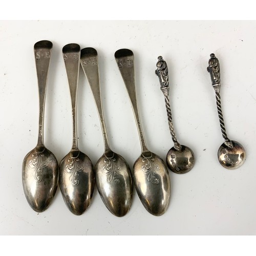 334 - PAIR OF SILVER SALTS TOGETHER WITH A QUANTITY OF SILVER SPOONS 268g