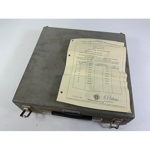 209 - A CASED BUDENBERG GAUGE CO STANDARD TESTING GAUGE WITH TEST CERTIFICATE DATED 1986