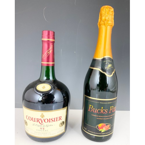 136 - 1 LITRE BOTTLE OF COURVOISIER COGNAC WITH A BOTTLE OF BUCKS FIZZ