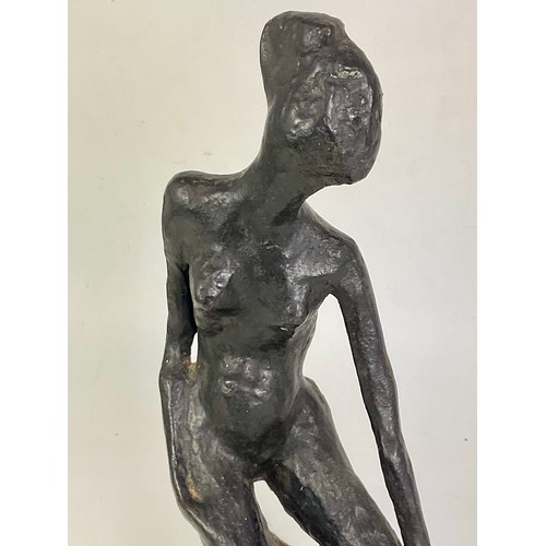 153 - BRONZE DEPICTING A KNEELING NUDE ON VEINED WHITE MARBLE BASE, APPROX. 37 cm overall