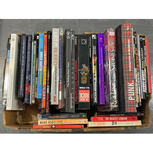 706 - QTY. MISC. MOSTLY ROCK AND POP RELATED BOOKS (2 BOXES)