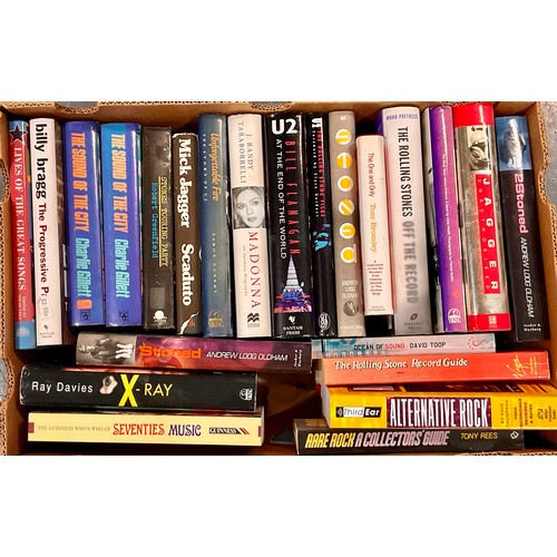 706 - QTY. MISC. MOSTLY ROCK AND POP RELATED BOOKS (2 BOXES)