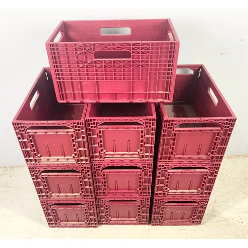 151 - 10 GOOD QUALITY PLASTIC STACKABLE WINE STORAGE CRATES