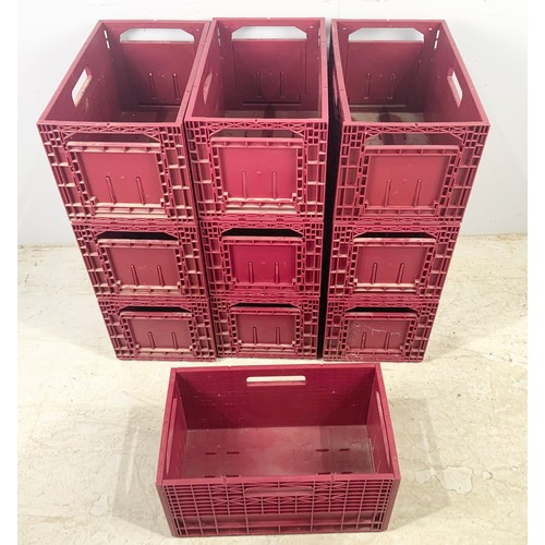 151 - 10 GOOD QUALITY PLASTIC STACKABLE WINE STORAGE CRATES