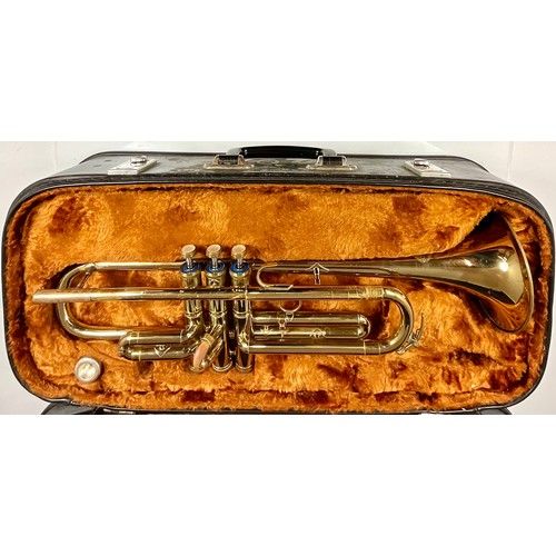 1052 - CORTON BRASS TRUMPET BY IN FITTED CASE T/W MUSIC BOOKLET C PAUL HENFURTH