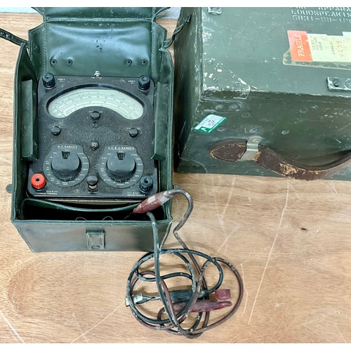 1216 - MILITARY PORTABLE TANNOY P.A. UNIT AND AVO METER WITH CROWS FOOT